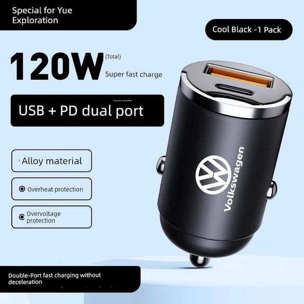 Volkswagen Tanyue Uyumlu 120W Gizli Araç Şarj Cihazı - Siyah