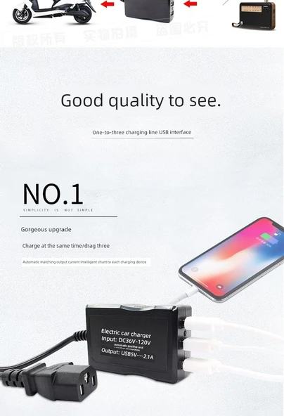 Elektrikli Araç Şarj Cihazı - Klasik Üç Girişli + Apple Kablo - 8