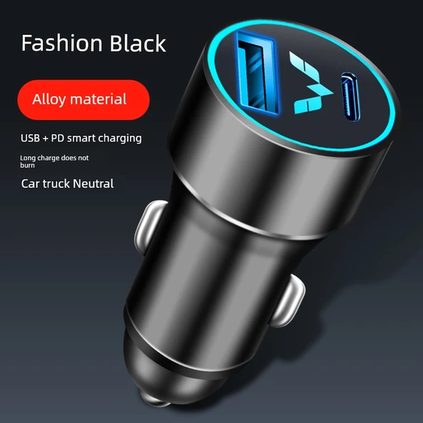 Siyah Araç Şarj Cihazı - PD + USB 66W Hızlı Şarj
