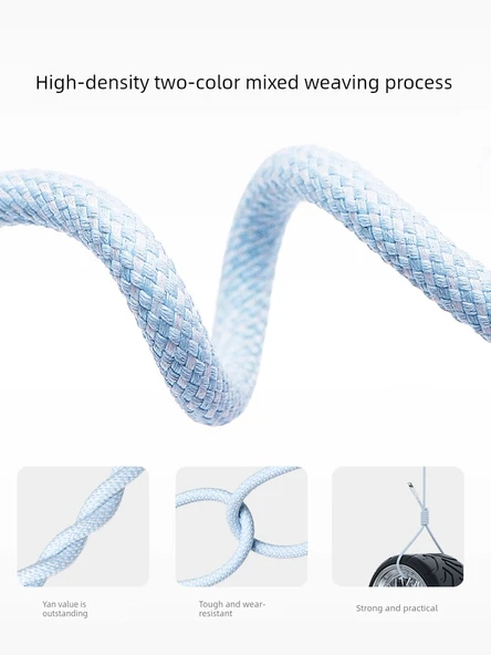 Çoklu Başlıklı 18W USB Şarj Kablosu - 2m Zarif Gri Yüksek Yoğunluklu Örgü İki Adet - Resim 3