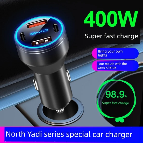 Oto Çakmaklık Hızlı Şarj Aleti - 120W Alaşım Siyah + Apple 5~14 Şarj Kablosu - 3