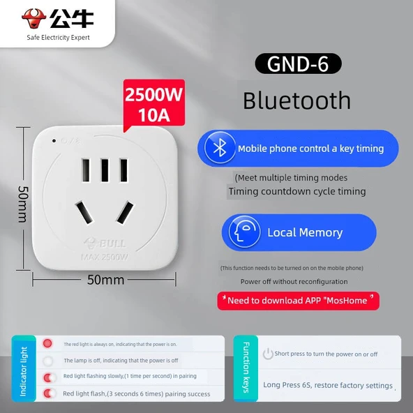 Elektrikli Araç Şarj Zamanlayıcı Soketi - 10A Bluetooth Uzaktan Kumandalı D-6
