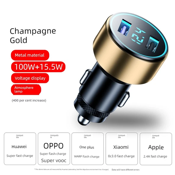 Çift Portlu Araç Şarjı - 100W Süper Hızlı Şarj Şampanya Altın