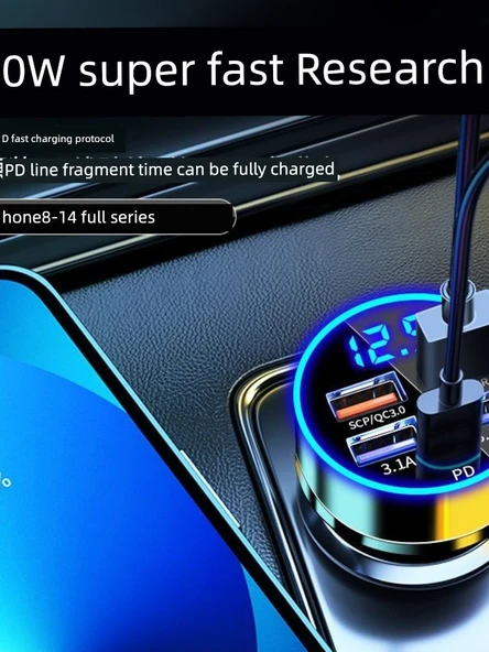 Hızlı Araç Şarj Cihazı 250W - Süper Hızlı Şarj (Beş Çıkışlı) ve Üçü Bir Arada Şarj Kablosu - 4