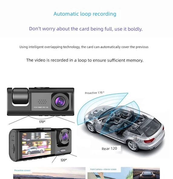 1080P HD Araç İçi Kamera - Çift Lens, WiFi Yok, Hafıza Kartsız - 10