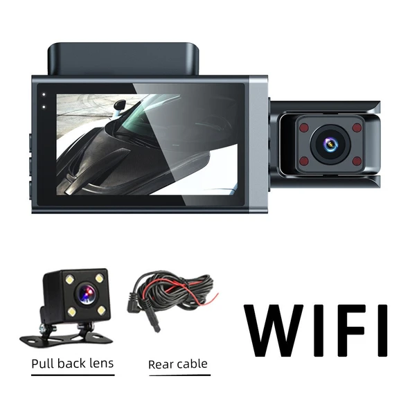 1080P Araç İçi WiFi Kamera - Üç Yönlü Kayıt (Ön + İç + Arka) + WiFi