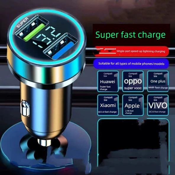 240W Araç Şarj Cihazı - 2PD + 4USB Dijital Ekran Süper Hızlı Şarj - Siyah - 6
