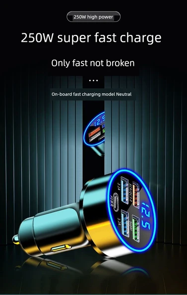 Hızlı Araç Şarj Cihazı 240W - Çift Süper Hızlı Şarj ve Üçü Bir Arada Hızlı Şarj Kablosu - Resim 8