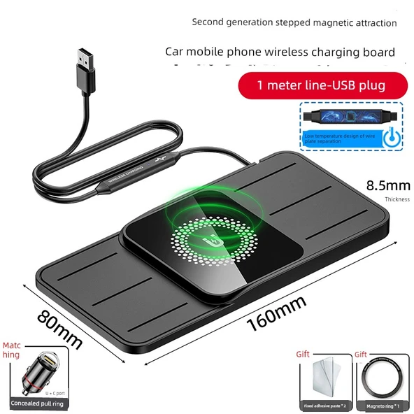 20W Kablosuz Araç Şarj Cihazı ve Alaşımlı Halka Şarj - Manyetik USB - 1 Metre