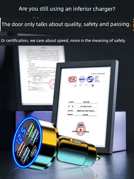 Hızlı Araç Şarj Cihazı 240W - Çift Süper Hızlı Şarj ve Üçü Bir Arada Hızlı Şarj Kablosu - Resim 3