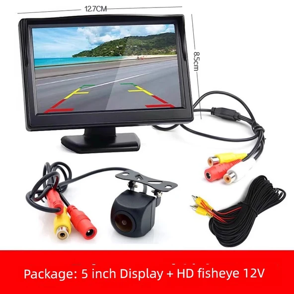5 inç LCD Ekranlı 12V 6m Kablolu Balıkgözü Kameralı Araba Arka Görüş Sistemi