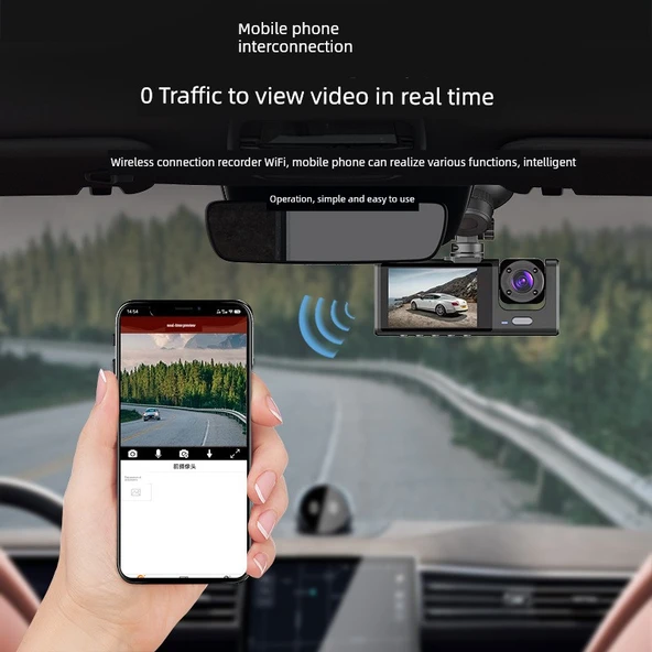 1080P HD Araç İçi Kamera - Üç Lens, WiFi Yok, Geri Görüş, 64GB Hafıza Kartı - 4