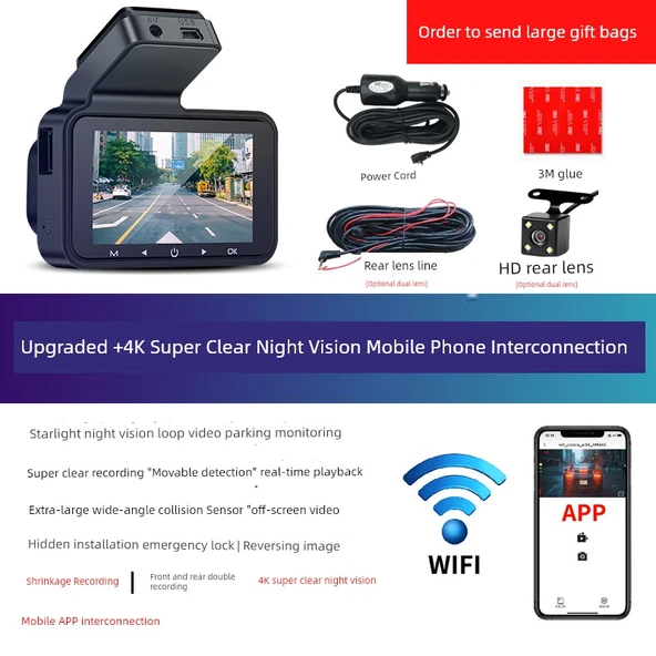 4K Ultra HD Araç Kamerası - 32GB Kart - Tek Lens - Mobil Bağlantı