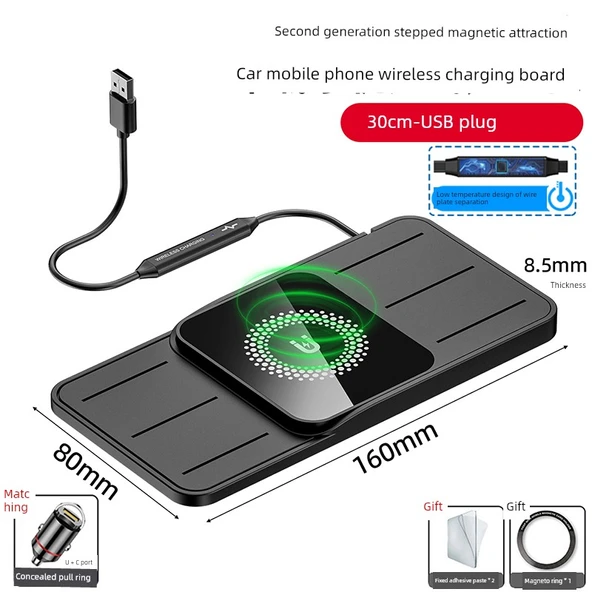 20W Kablosuz Araç Şarj Cihazı ve Alaşımlı Halka Şarj - Manyetik USB - 30cm