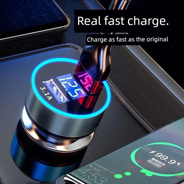 240W Araç Şarj Cihazı - 2PD + 4USB Dijital Ekran Süper Hızlı Şarj - Siyah - 4