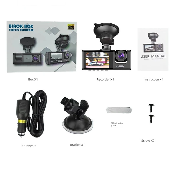 1080P HD Araç İçi Kamera - Çift Lens, WiFi Yok, 64GB Hafıza Kartı
