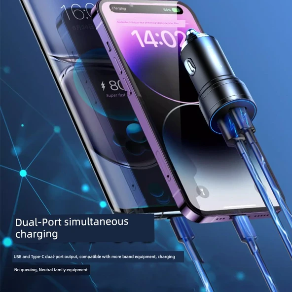 100W Çift USB Portlu Araç Şarj Cihazı - Siyah - 4