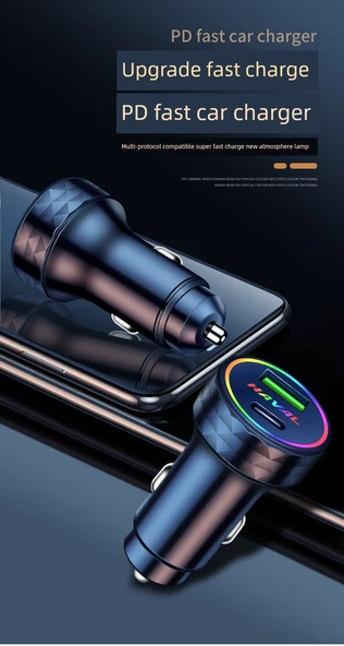 3in1 Kablolu Hızlı Şarj Araç Şarj Cihazı - Siyah - 30W - Resim 7