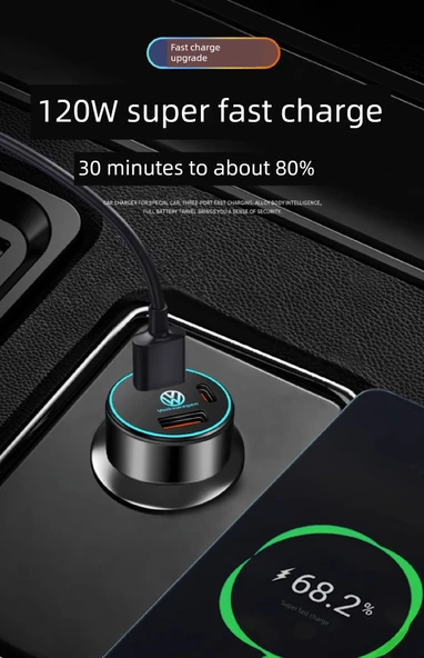 Volkswagen Polo Araç Şarj Cihazı Çift USB 36W - Siyah - 11