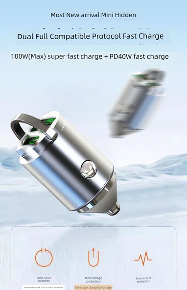 Süper Hızlı Araç Şarj Cihazı - LH-01 Çinko Alaşım Siyah 100W - 6