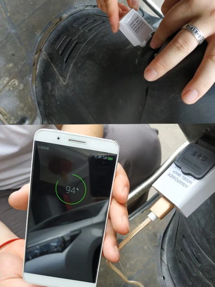 Elektrikli Araç USB Şarj Aleti 2A Çift USB Beyaz + Üçlü Data Kablosu - Resim 3