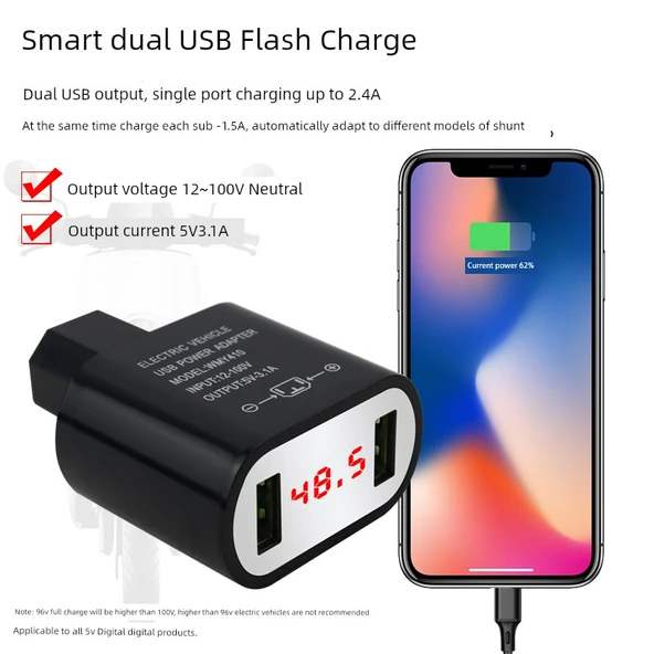 Elektrikli Motosiklet USB Şarj Cihazı 2A Beyaz Çift USB - Kablosuz - 7