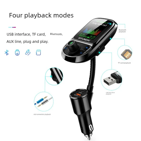 Oto MP3 Çalar - Hyundai + 3'ü 1 Arada Data Kablosu, Bluetooth 5.0, QC3.0 Hızlı Şarj - 4