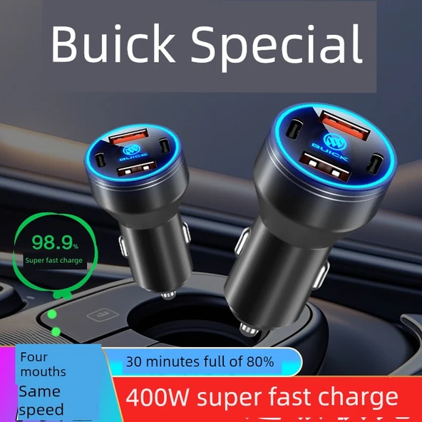 Hızlı Şarj Alaşımlı Araç Şarjı - 120W Süper Hızlı Şarj - Siyah - Type-C Hızlı Şarj Kablosu - 2