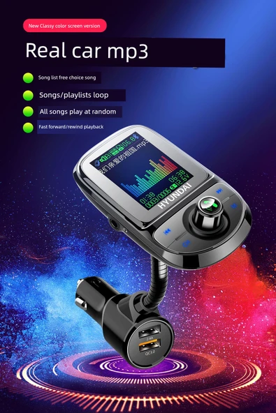 Oto MP3 Çalar - Hyundai + 3'ü 1 Arada Data Kablosu, Bluetooth 5.0, QC3.0 Hızlı Şarj - 8