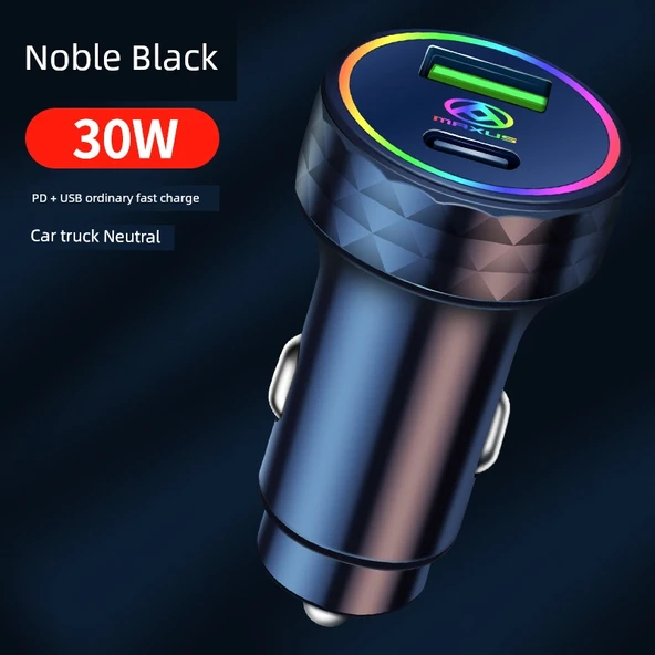 USB Hızlı Araç Şarj Aleti - Siyah 30W Renkli
