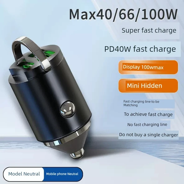 Süper Hızlı Araç Şarj Cihazı - LH-01 Çinko Alaşım Siyah 100W