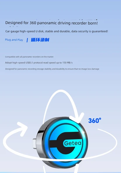 360° Panoramik Araç İçi Kamera USB 3.1 Flash Bellek - 64GB - 5