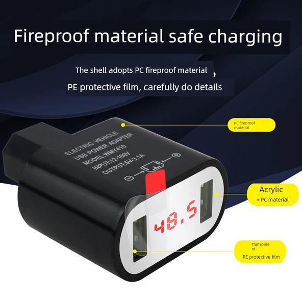 Elektrikli Motosiklet USB Şarj Cihazı 2A Siyah Çift USB - Üçlü Data Kablolu - 6