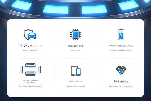 Jaguar Uyumlu 400W Süper Hızlı Şarj Alaşımlı Araç Şarjı + Apple 5~14 Hızlı Şarj Kablosu - 7