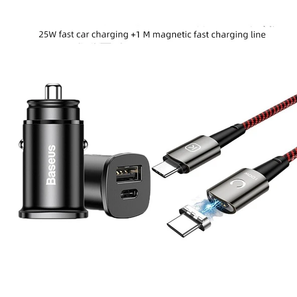 25W Mini Metal Araç Şarj Cihazı - Manyetik Hızlı Şarj Kablolu