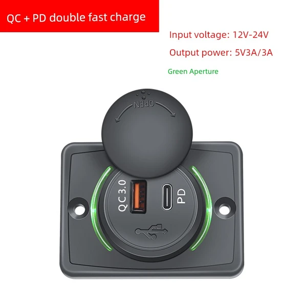 Hızlı Şarj Araç USB Şarj Aleti 12V-24V QC + PD Yeşil USB ve Type-C