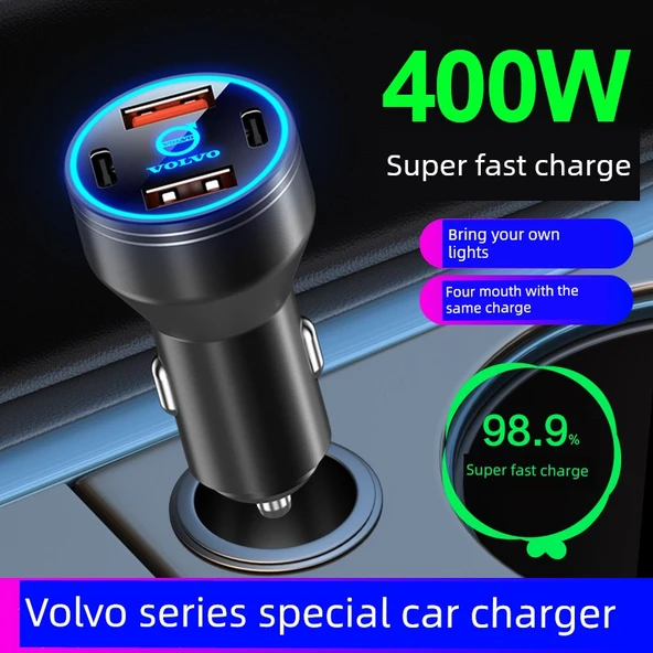 Volvo Araç Şarj Cihazı 120W Süper Hızlı Şarj Alaşım Siyah - Resim 3