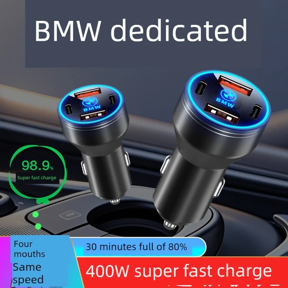 BMW Araç Şarj Cihazı 200W Gizli Alaşım Siyah + Üçü Bir Arada Hızlı Şarj Kablosu - 2