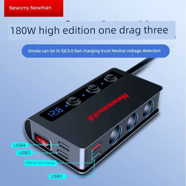 180W Araç Şarj Cihazı - USB - QC Hızlı Şarj - Çakmaklık
