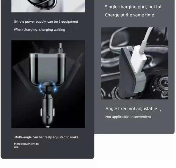 120W Araç Şarj Cihazı - 360W Android Seti (5 Port) Teleskopik Kablo + Type-C Kablo - Resim 9