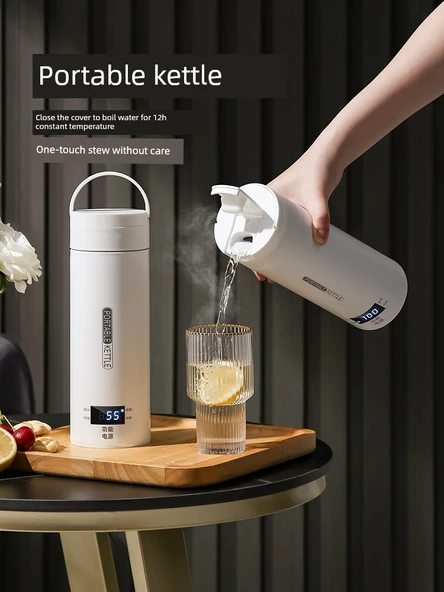 Multifonksiyonel Taşınabilir Araç Kettle - Krem Beyaz - 316 Lapa ve Çay İçin - 2