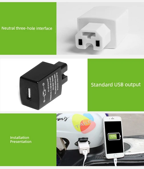 Elektrikli Motosiklet USB Şarj Cihazı 1A Siyah - 8