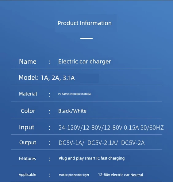 Elektrikli Araç USB Şarj Başlığı - 1A Siyah - 11