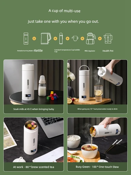 Multifonksiyonel Taşınabilir Araç Kettle - Krem Beyaz - 316 Lapa ve Çay İçin - 4