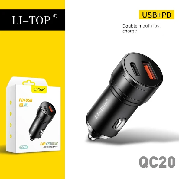 Çift Portlu QC2.0 PD12W Araç Şarj Cihazı - Siyah