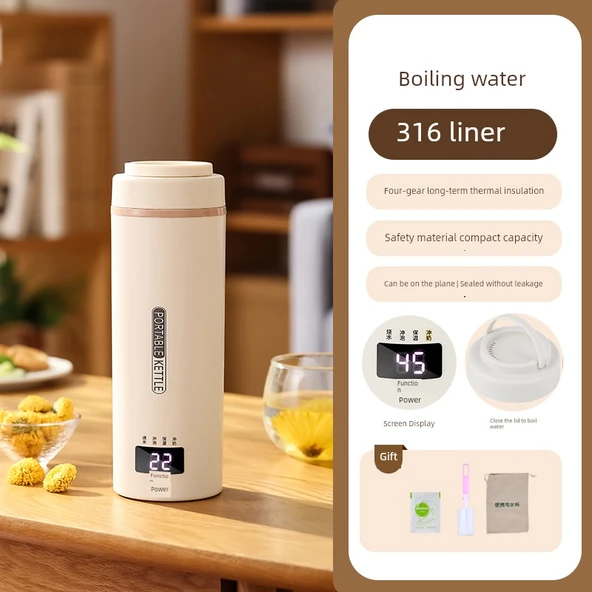 Multifonksiyonel Taşınabilir Araç Kettle - Krem Beyaz - 316 Akıllı Sıcaklık Kontrollü