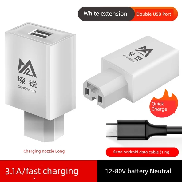 Elektrikli Araç USB Şarj Başlığı - 3.1A Beyaz + 1m Eski Android Kablosu