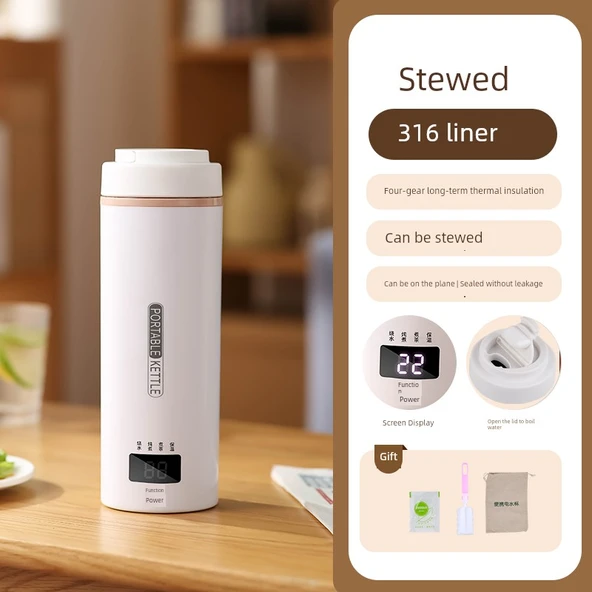 Multifonksiyonel Taşınabilir Araç Kettle - Krem Beyaz - 316 Lapa ve Çay İçin