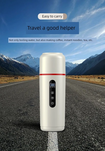 Dijital Ekranlı Araba Su Isıtma Termosu - Beyaz - 500ml - USB - 10