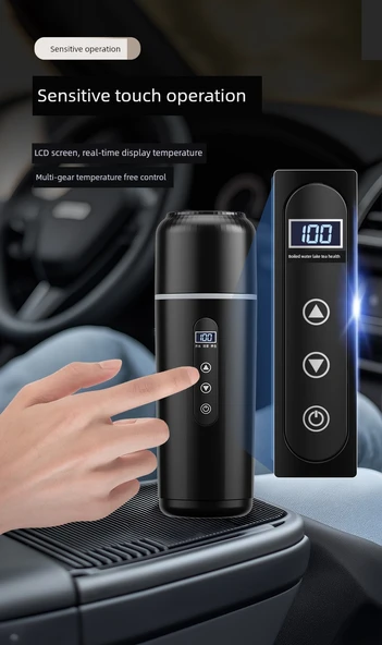 Dijital Ekranlı Araba Su Isıtma Termosu - Beyaz - 500ml - USB - 9